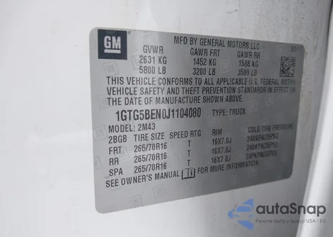 2018 GMC Canyon из США, поврежденный, VIN 1GTG5BEN0J1104080